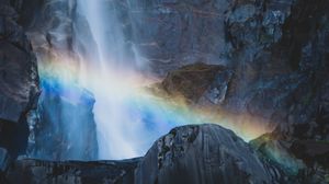 Preview wallpaper waterfall, rocks, rainbow, nature