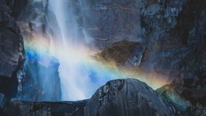 Preview wallpaper waterfall, rocks, rainbow, nature
