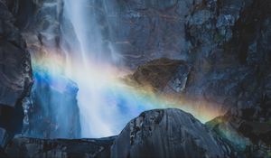 Preview wallpaper waterfall, rocks, rainbow, nature