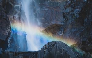 Preview wallpaper waterfall, rocks, rainbow, nature