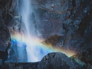 Preview wallpaper waterfall, rocks, rainbow, nature