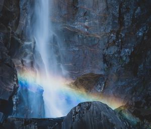 Preview wallpaper waterfall, rocks, rainbow, nature