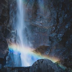 Preview wallpaper waterfall, rocks, rainbow, nature