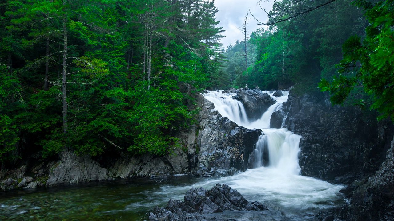 Wallpaper waterfall, rocks, river, splash