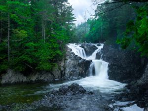 Preview wallpaper waterfall, rocks, river, splash