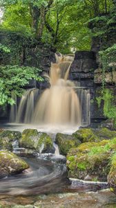 Preview wallpaper waterfall, rocks, river, trees, nature, landscape