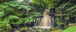 Preview wallpaper waterfall, rocks, river, trees, nature, landscape