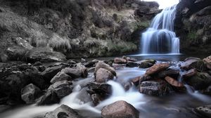 Preview wallpaper waterfall, rocks, river