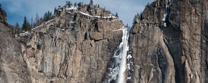 Preview wallpaper waterfall, rocks, snow, relief