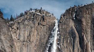 Preview wallpaper waterfall, rocks, snow, relief