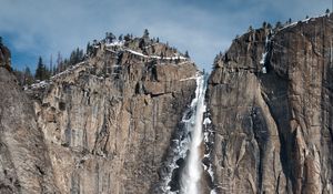 Preview wallpaper waterfall, rocks, snow, relief