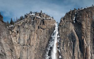 Preview wallpaper waterfall, rocks, snow, relief