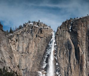 Preview wallpaper waterfall, rocks, snow, relief