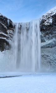 Preview wallpaper waterfall, rocks, snow, winter, landscape
