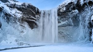Preview wallpaper waterfall, rocks, snow, winter, landscape