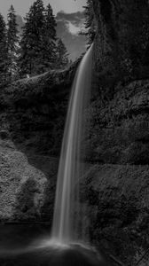 Preview wallpaper waterfall, rocks, splashes, dark