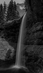 Preview wallpaper waterfall, rocks, splashes, dark