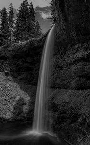 Preview wallpaper waterfall, rocks, splashes, dark