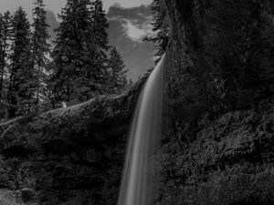 Preview wallpaper waterfall, rocks, splashes, dark