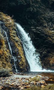 Preview wallpaper waterfall, rocks, stones, landscape, nature