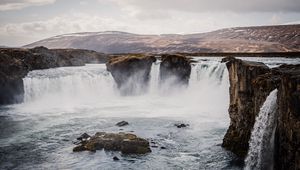 Preview wallpaper waterfall, rocks, stones, mountains, landscape