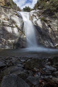 Preview wallpaper waterfall, rocks, stones, landscape, long exposure