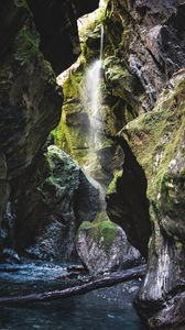 Preview wallpaper waterfall, rocks, stones, moss