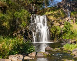 Preview wallpaper waterfall, rocks, stones, stream, flow