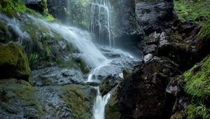 Preview wallpaper waterfall, rocks, stones, cliff, water