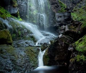 Preview wallpaper waterfall, rocks, stones, cliff, water