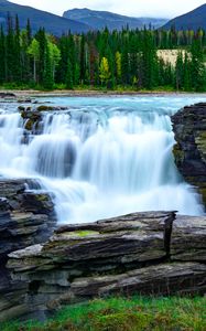 Preview wallpaper waterfall, rocks, stones, stony, trees