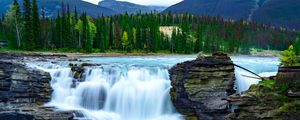 Preview wallpaper waterfall, rocks, stones, stony, trees