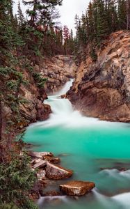 Preview wallpaper waterfall, rocks, stones, stream, landscape