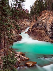 Preview wallpaper waterfall, rocks, stones, stream, landscape