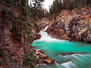 Preview wallpaper waterfall, rocks, stones, stream, landscape