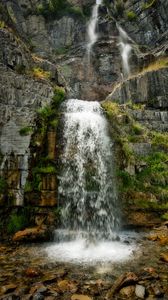 Preview wallpaper waterfall, rocks, stones, water, plants