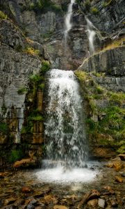 Preview wallpaper waterfall, rocks, stones, water, plants