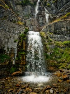 Preview wallpaper waterfall, rocks, stones, water, plants