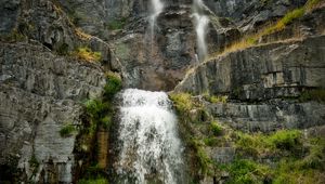 Preview wallpaper waterfall, rocks, stones, water, plants