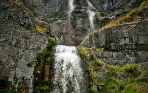 Preview wallpaper waterfall, rocks, stones, water, plants