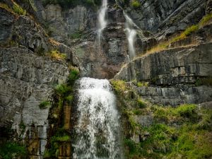 Preview wallpaper waterfall, rocks, stones, water, plants