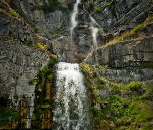 Preview wallpaper waterfall, rocks, stones, water, plants