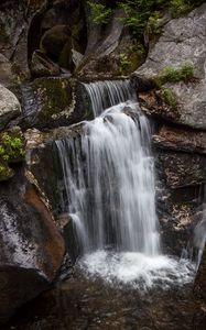 Preview wallpaper waterfall, rocks, stones, stream, moss, plants