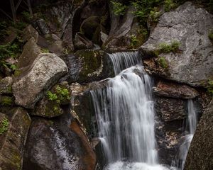 Preview wallpaper waterfall, rocks, stones, stream, moss, plants