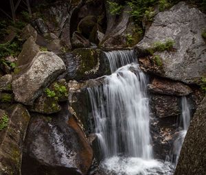 Preview wallpaper waterfall, rocks, stones, stream, moss, plants