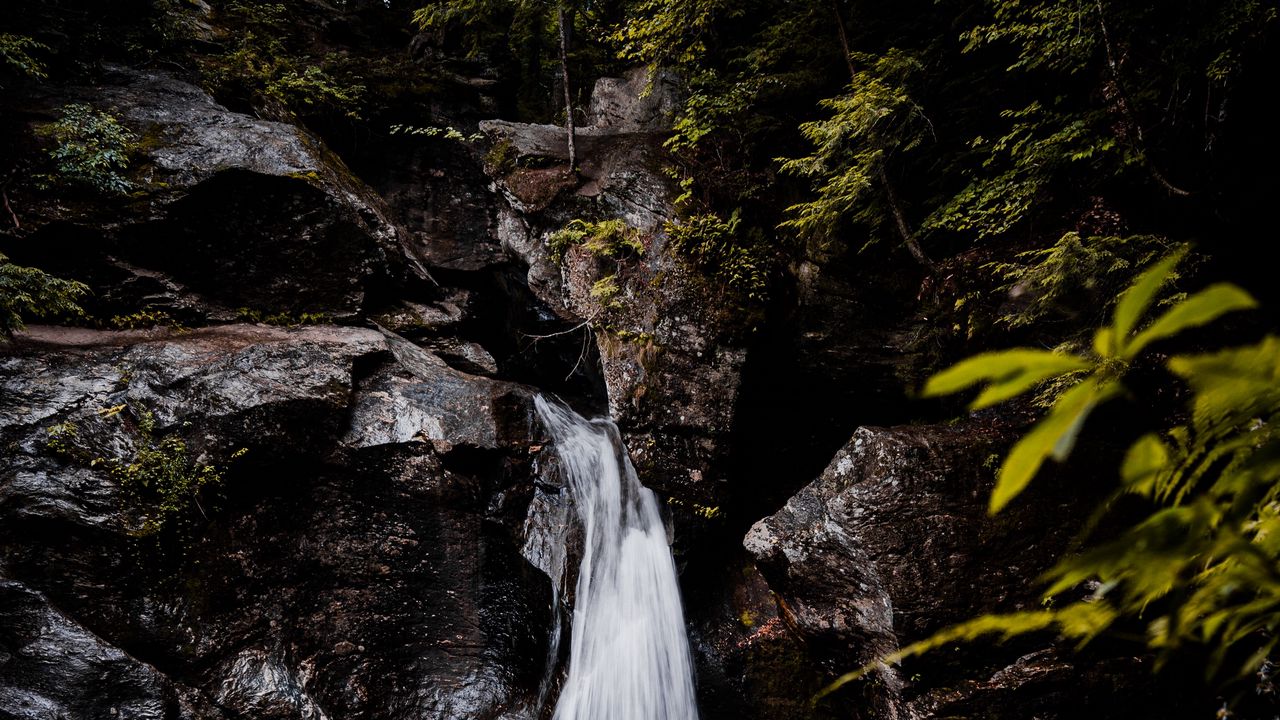 Wallpaper waterfall, rocks, stones, water, trees, bushes