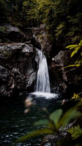 Preview wallpaper waterfall, rocks, stones, water, trees, bushes