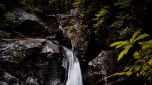 Preview wallpaper waterfall, rocks, stones, water, trees, bushes