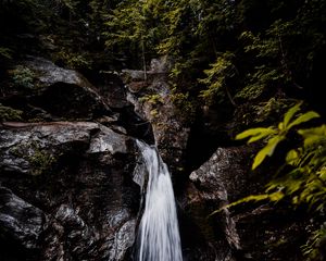 Preview wallpaper waterfall, rocks, stones, water, trees, bushes