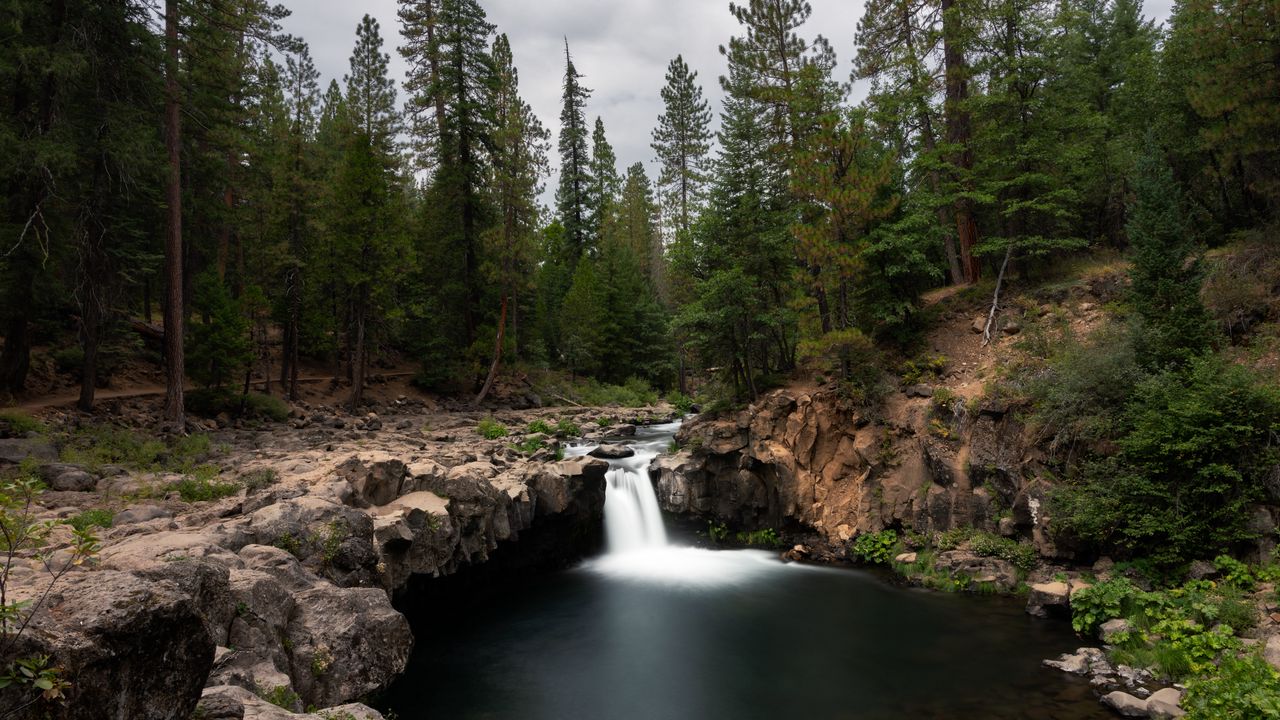 Wallpaper waterfall, rocks, stones, trees
